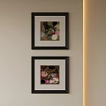 Abstract Paintings in Black Frames Featuring Abstract Colors and Shapes on Wall 3d model