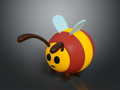 Cute Chubby Cartoon Bee With Red And Yellow Stripes White Wings And Antenna 3d model