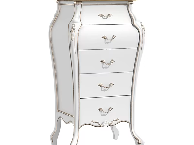 Elegant White Chest of Drawers With Carved Details Gold Handles And Curved Legs 3d model
