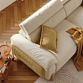 Comfortable Modern Double Sofa With Yellow Pillows And Brown Throw Blanket In Bright Living Room