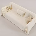 Light Beige Two Seater Sofa With Soft Pillows And Knit Blanket 3d model