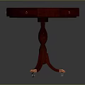 Dark Red Round Wooden Table With Drawers Spiral Pedestal Leg And Brass Wheeled Feet