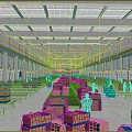 Busy Industrial Factory Interior With Workers Conveyor Belts Crates And Metal Structures