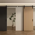 Contemporary Interior Featuring Black And Wood Barn Doors With Metal Sliding Tracks