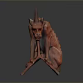 Red Horned Demon Monster Character Sculpture Featuring Crouching Pose for Game and Film Projects