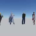 Group of People in Different Stylish Outfits Holding Bottle and Handbag Under Blue Sky