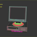 Vintage Desktop Computer On Reflective Surface With CRT Monitor Gray Tower And Black Screen