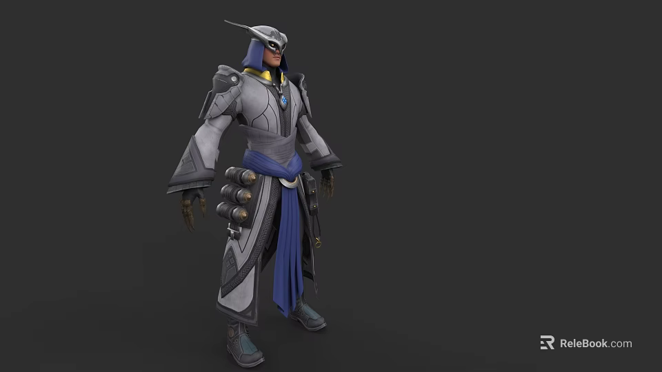 Game Character Clothes With Gray Blue Long Sleeve Robe And Armor Details 3d model 