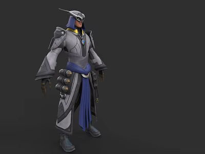 Game Character Clothes With Gray Blue Long Sleeve Robe And Armor Details 3d model