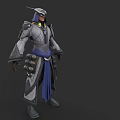 Game Character Clothes With Gray Blue Long Sleeve Robe And Armor Details