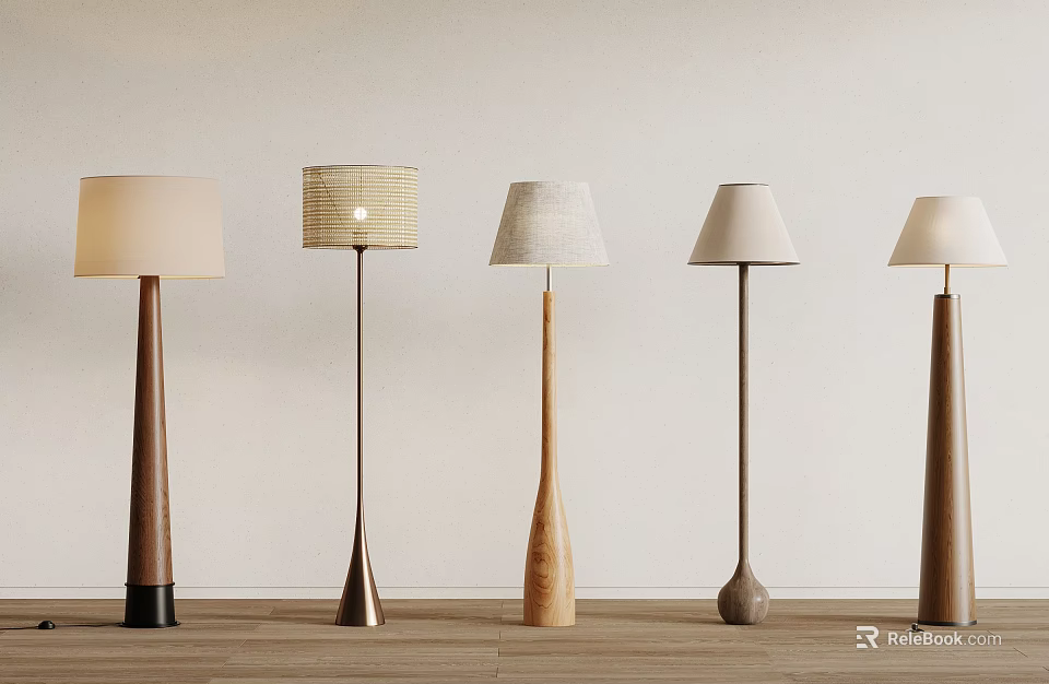 Modern Floor Lamps Showcasing Various Shade Styles And Base Designs 3d model