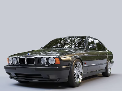 Dark Green BMW Classic Sedan Exterior Design With Alloy Wheels And Front Grille 3d model