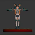 Game Movie Character With Fox Ears Red Hair And Dark Outfit On Red Stone Base