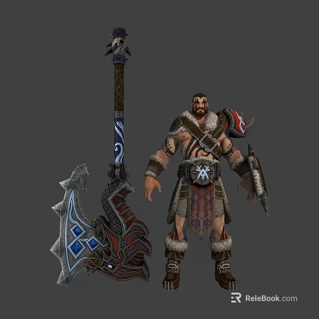 Fantasy Warrior Character With Dragon Themed Giant Weapon And Ornate Armor Design 3d model 
