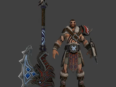 Fantasy Warrior Character With Dragon Themed Giant Weapon And Ornate Armor Design 3d model