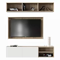 Modern TV Wall with Wooden Frame Upper Shelves Books and Lower Stand Design
