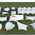 Tensile Membrane Outdoor Structures With Various Shapes And Architectural Designs On Grassland