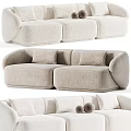 Modern Beige Fabric Sectional Sofa With Rounded Design And Soft Cushions 3d model