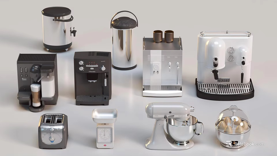Essential Modern Kitchen Appliances Including Coffee Makers Toasters Blenders And Kettles 3d model 