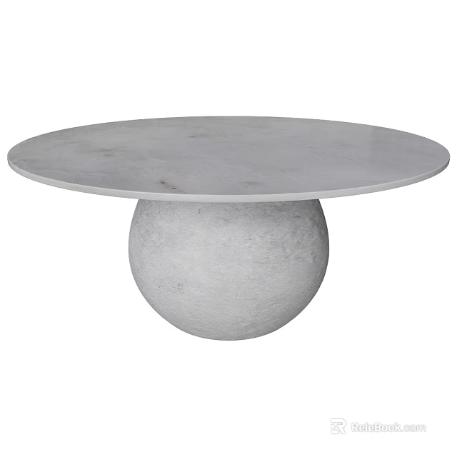 Modern Minimalist Round Dining Table Set With Light Marble Top And Spherical Base 3d model 
