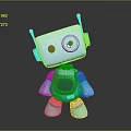 Blue Cartoon Robot Character With Big Eyes Antennas And Orange Screen
