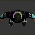 Character in Black Hoodie and Pants with Colorful Creature Art Reflective Glasses and Black Shoes