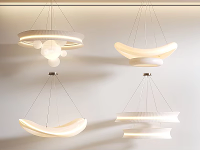 Modern Lighting Combinations with Contemporary Pendant Lamps Curved Shades and Soft Glow 3d model