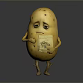 Cartoon Potato With Sad Expression Holding Potato Chips Bag Standing Against Dark Background