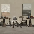 Minimalist Dining Table And Chair Set With Round Tables Wooden Floor And Wall Artworks
