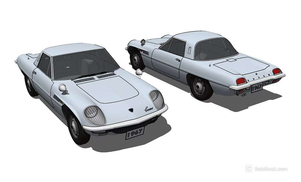Vintage White Sports Cars With Classic Design And Sleek Body From 1965 3d model 