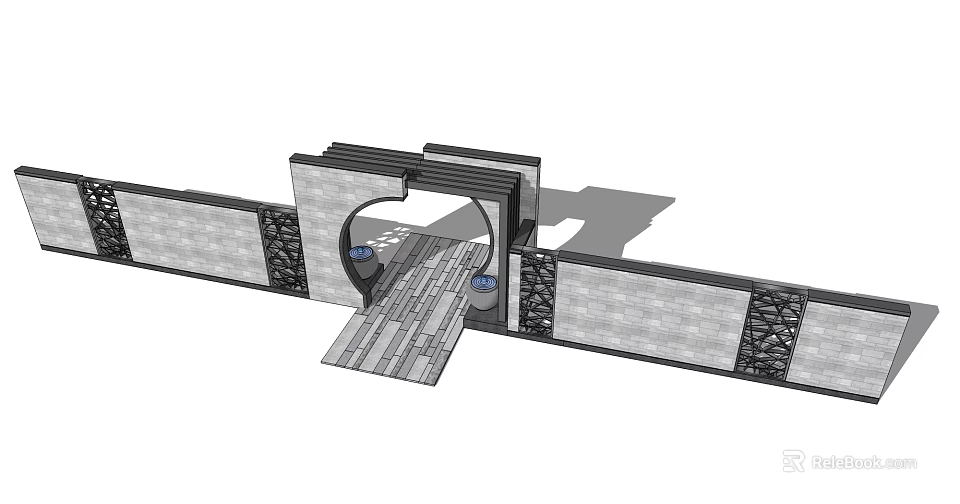 Modern Landscape Wall Design With Archway Stone Panels And Decorative Patterns 3d model 