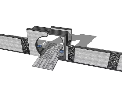 Modern Landscape Wall Design With Archway Stone Panels And Decorative Patterns 3d model
