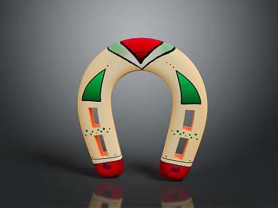 Colorful U Shaped Decorative Household Item With Red Green Beige Geometric Patterns 3d model