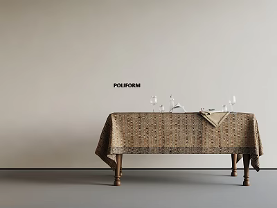 Poliform Dining Table With Textured Tablecloth Wine Glasses And Cutlery 3d model