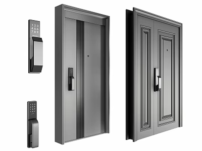 Modern Metal Swing Door Design With Electronic Security Lock And Durable Handle 3d model