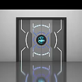 Futuristic Door Design With Blue Glowing Ring Circular Emblem And Illuminated Lines