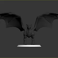 Black Dragon Sculpture With Spread Wings On Yellow And White Circular Base