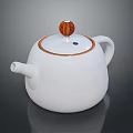 White Modern Teapot Design With Wooden Knob And Brown Rim Lid