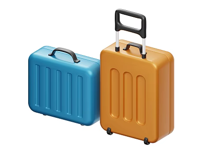 Blue And Orange Hard Shell Suitcases With Wheels And Retractable Handle Design 3d model