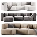 Stylish Sectional Sofa With Soft Pillows And Cozy Throw Blanket In Neutral Tones 3d model