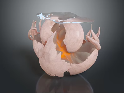 Decorative Eggshell Shaped Household Item With Glowing Orange Interior And Transparent Cloud Top 3d model