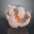 Decorative Eggshell Shaped Household Item With Glowing Orange Interior And Transparent Cloud Top