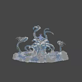 Fantasy Mythical Creature With Curved Tentacles Rocks And Waves On Blue Background