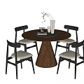 Middle Ancient Style Dining Table and Chair Round Dining Table and Chair Round Dining Table Solid Wood Dining Table Solid Wood Dining Chair Fabric Dining Chair Turntable Dining Table 3d model