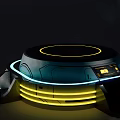 Futuristic Circular Device With Metallic Structure Blue Orange Accents And Digital