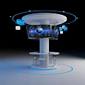 Modern SANYO Display Shelf with Circular Top Screens and Transparent Cabinet