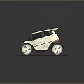 Urban Concept Car Featuring Blue Roof Unique Wheel Design on Platform with Yellow Lines