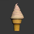 Creamy Pink And White Swirl Ice Cream In Golden Waffle Cone