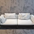 Light Colored Double Sofa With Cushions And Dark Frame Against Textured Gray Wall 3d model