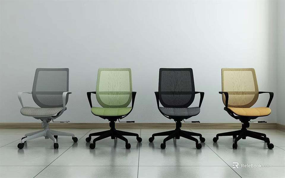 Modern Multiple Colors Mesh Back Office Chairs With Swivel Wheels In Row 3d model 